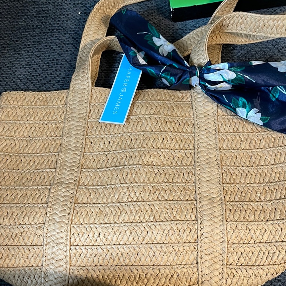 NWT Draper James Straw Bag with accent scarf